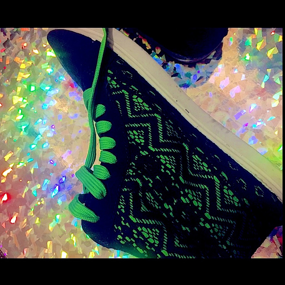 Back on the market! ONE OF A KIND Lime Green & Royal Blue knit High tops/ Used